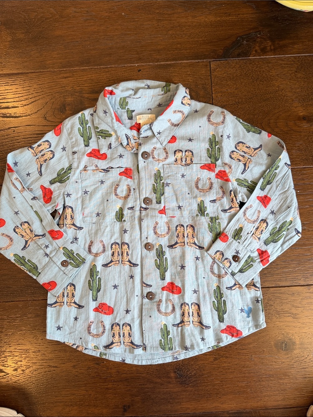 NWT - Blue Rooster Pink Chicken Jack Blue Tiny Rodeo Button-Down Shirt- Size: 4Y